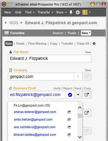 Paste Name and Company of your CXO contacts into eMail-Prospector