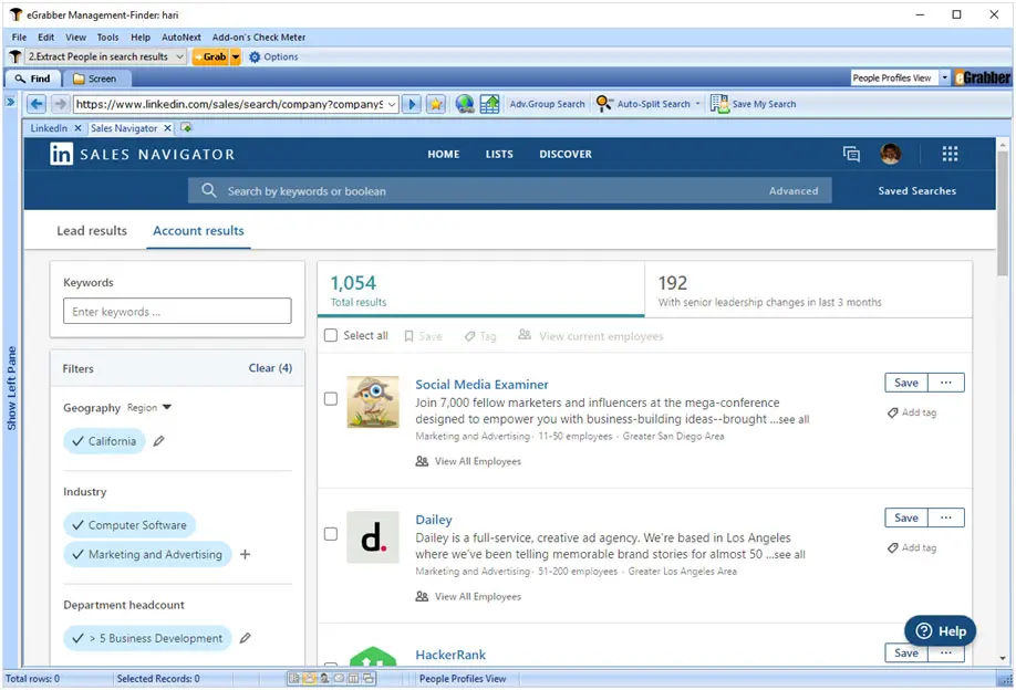 company list based on industry, employee count and location