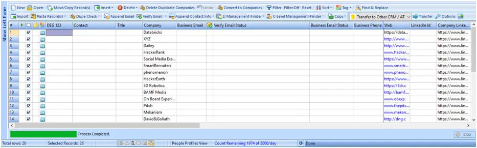 extract companies from professional networks