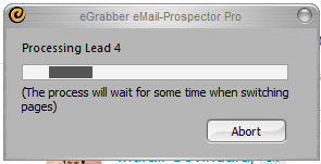Getting Started with eMail-Prospector Pro 2 Grab List in progress. Click Abort to stop it.