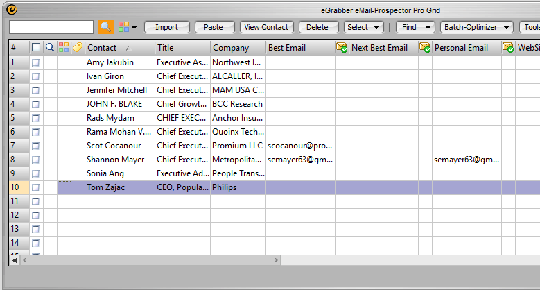 Getting Started with eMail-Prospector Pro 3 Grab List is complete. Here is the complete Grid