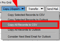 Getting Started with eMail-Prospector Pro 6 Click "Copy/Export" to take data out of eGrabber Email Prospector