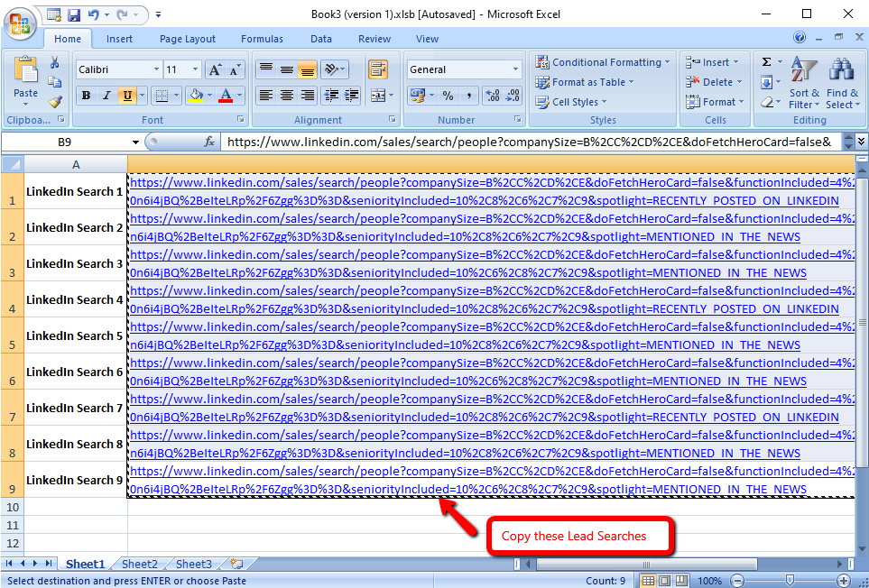 How to Add Multiple LinkedIn lead search URLs 1