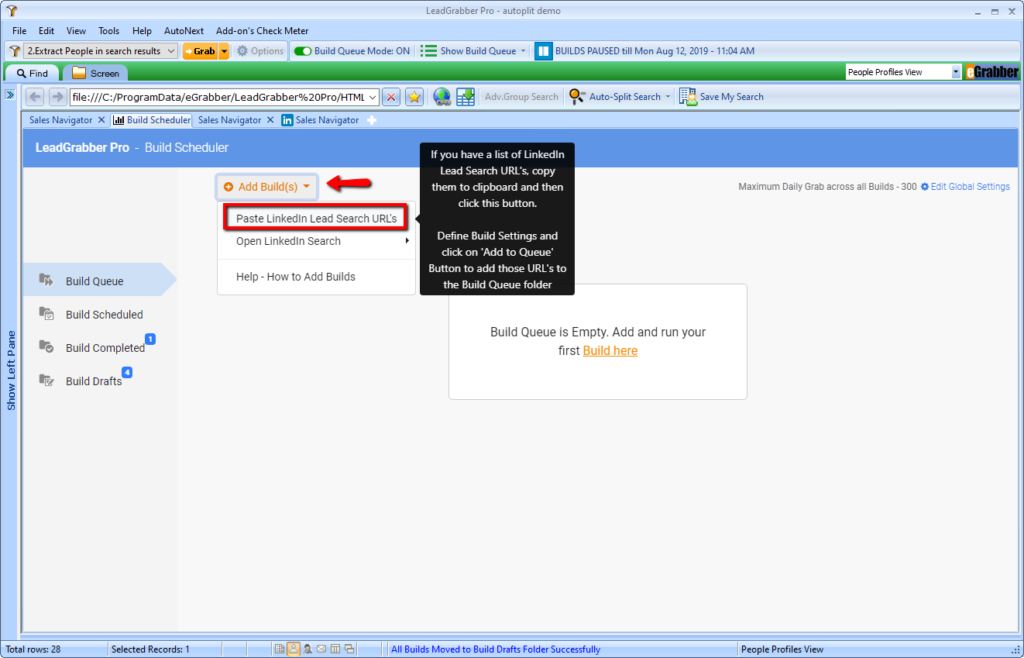How to Add Multiple LinkedIn lead search URLs 3