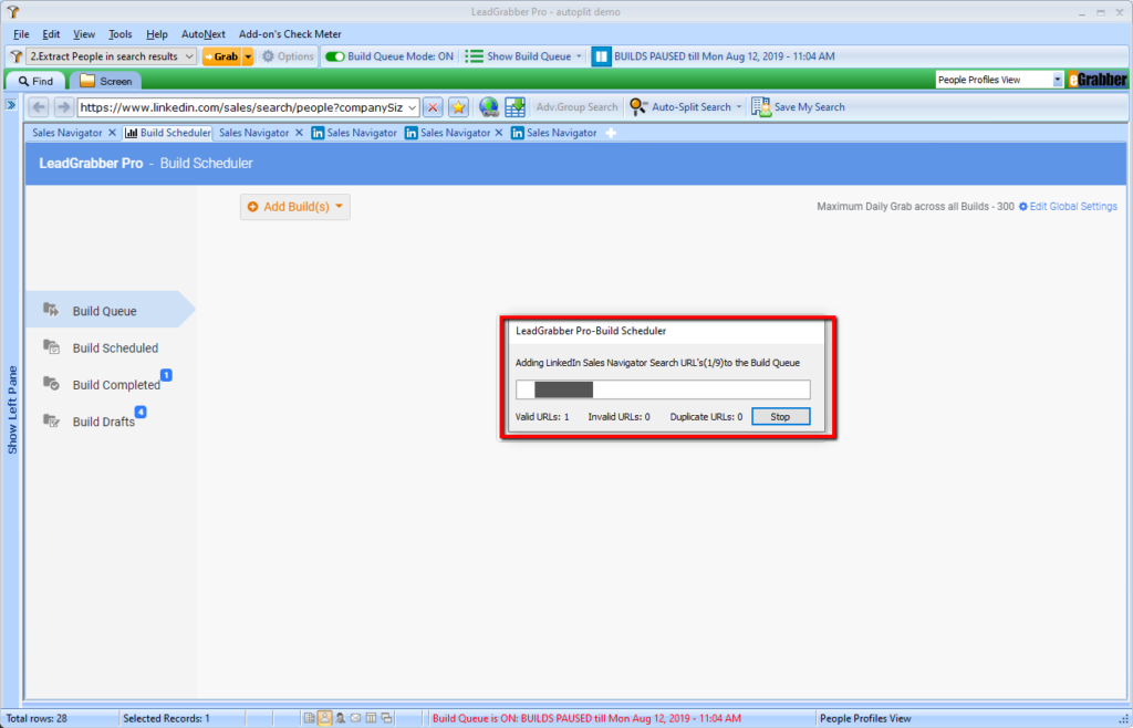 How to Add Multiple LinkedIn lead search URLs 4