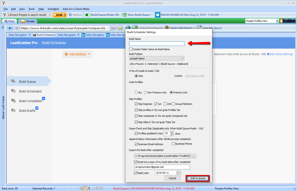 How to Add Multiple LinkedIn lead search URLs 5